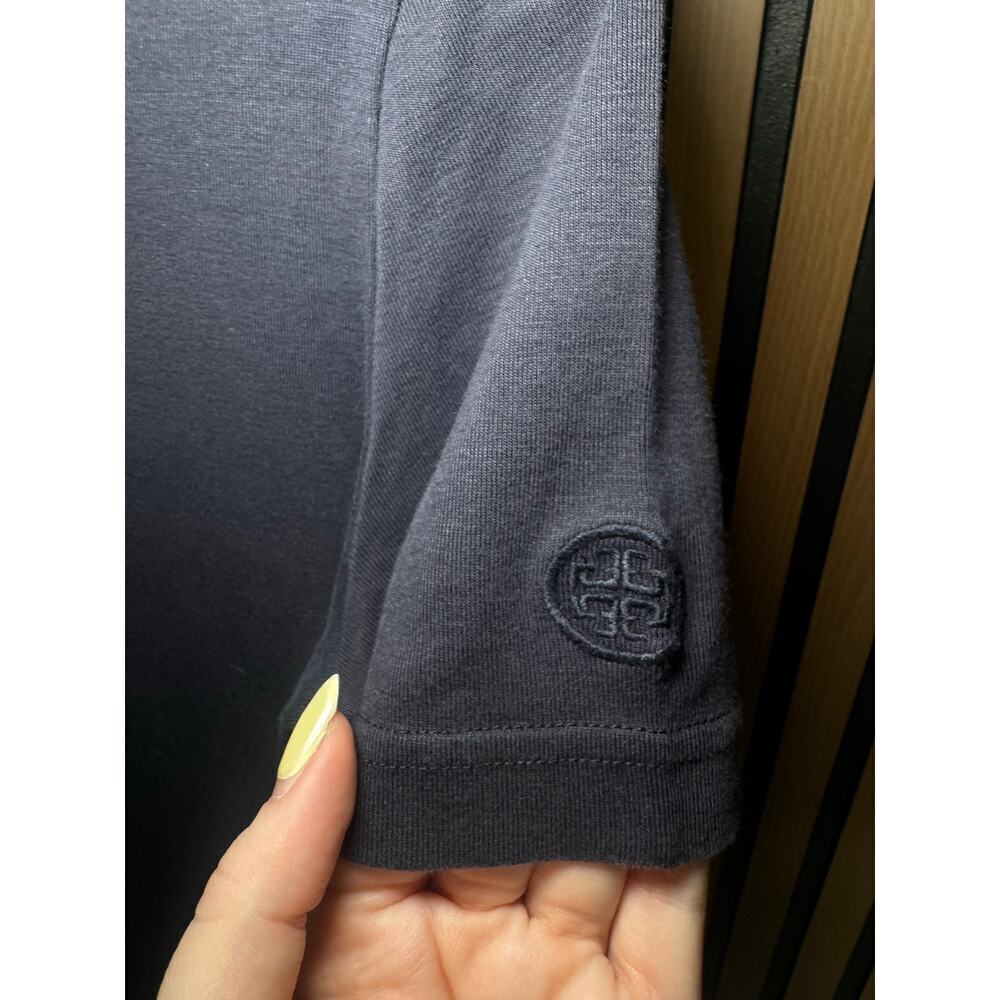 Tory Burch Lennox Polo Five Button Cotton Short Sleeve Navy Size Medium - Picture 5 of 11
